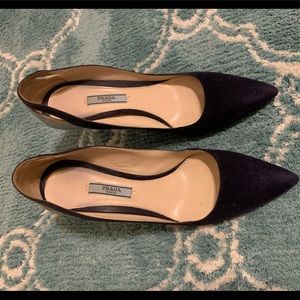 Navy suede & silver patent Prada sexy heels